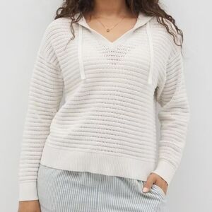 Soma NEW Cotton Open Stitch Hoodie Size Large Salt Mist White Summer 2025